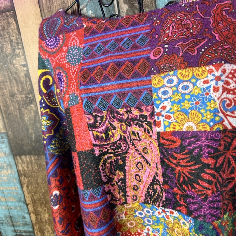 Bohemian artsy Colorful Patchwork Long Sleeve fuzzy Top - Picture 13 of 16